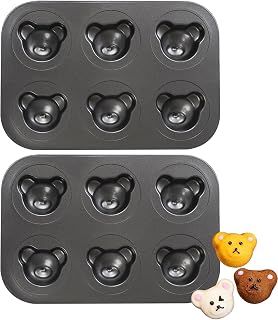 6 Cup Muffin Pan | Muffin tins | Cupcakes Tray | Carbon Steel Bakeware Mold Trays| Non Stick Muffin Pans | 2pcs Bear Shaped Mini cake pan - Send Goods from Local Warehouse