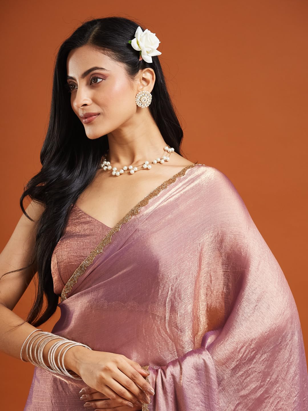 LOROFY Women's Chiffon Two Tone Saree (With Blouse) (Wine) - Image 4 thumbnail