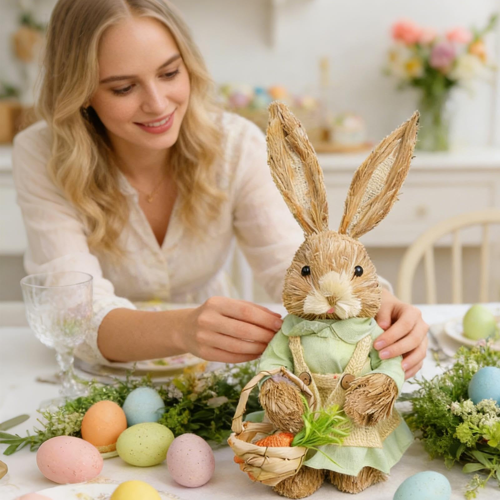 Generisch H-asen Figuren, Osterhasen Deko, H-ase Decoration Statue, 35 cm Großer Osterhase Aus Stroh, H-asen Figuren Ostern Für Tischdekoration, Innenräume