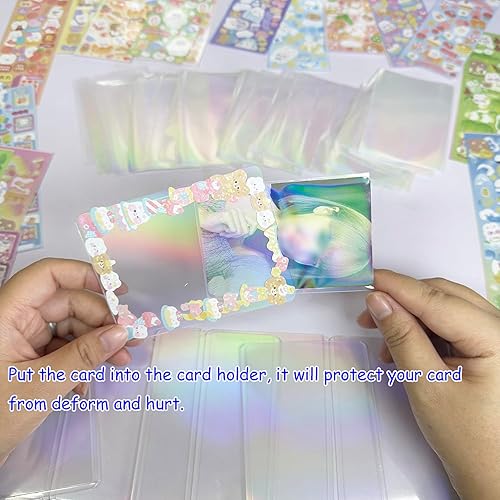 Miniatura 5 de 10 soportes para tarjetas fotográficas Kpop, 50 fundas holográficas para tarjetas intercambiables, protector de tarjetas Kpop, 20 calcomanías