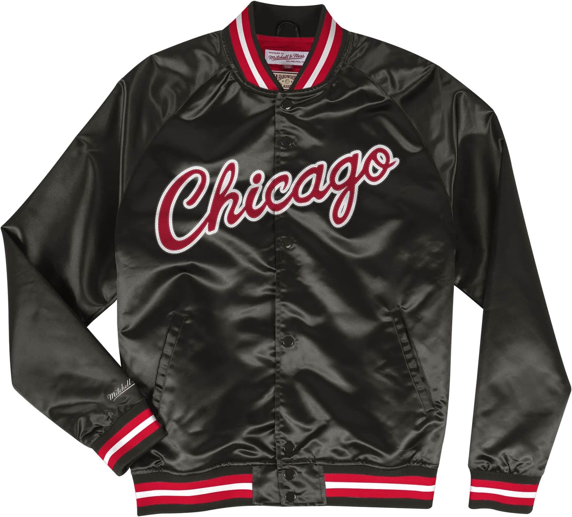 Mitchell & NessMens Lightweight Satin Jacket Athletic Outerwear Casual - Black