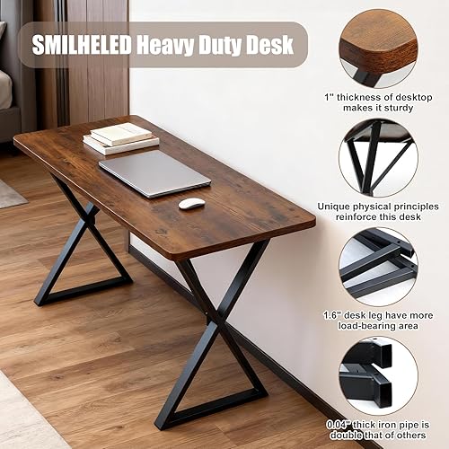 Miniatura 3 de Escritorio de oficina resistente de grado industrial para computadora con escritorio de 1 pulgada de grosor y marco de metal reforzado de 0.039 in,