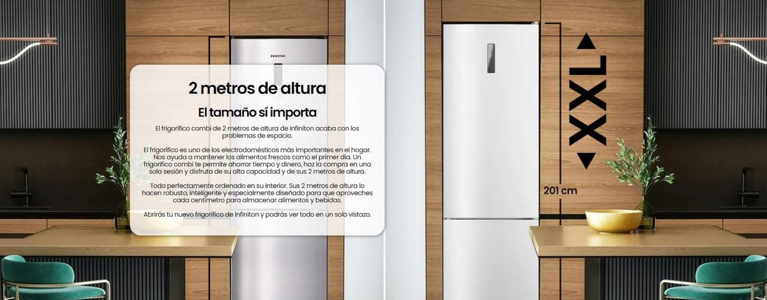 Frigorifico Combi Infiniton FGC-345C20WEC, 330 Litros, 201 cm, E, No Frost Total, LED Interior, Blanco