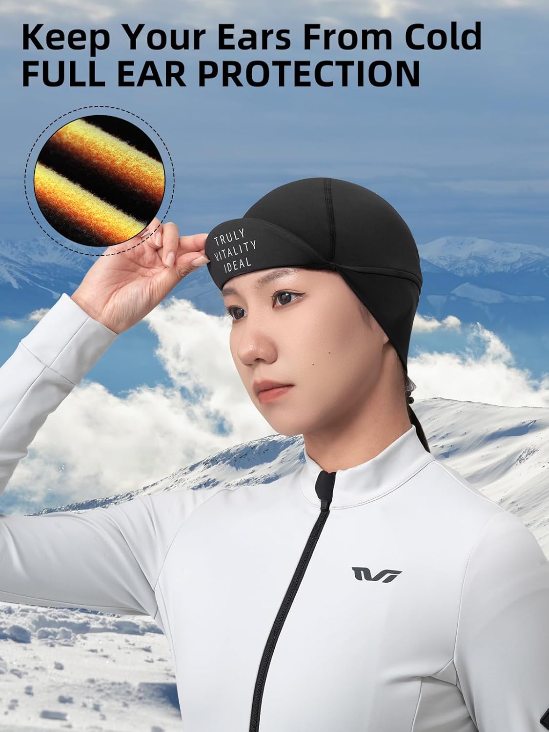 ROCKBROS Winter Cycling Caps for Women Windproof Cycling Hat Running Hat with Sun Visor Under Helmet Liner Black - Image 5