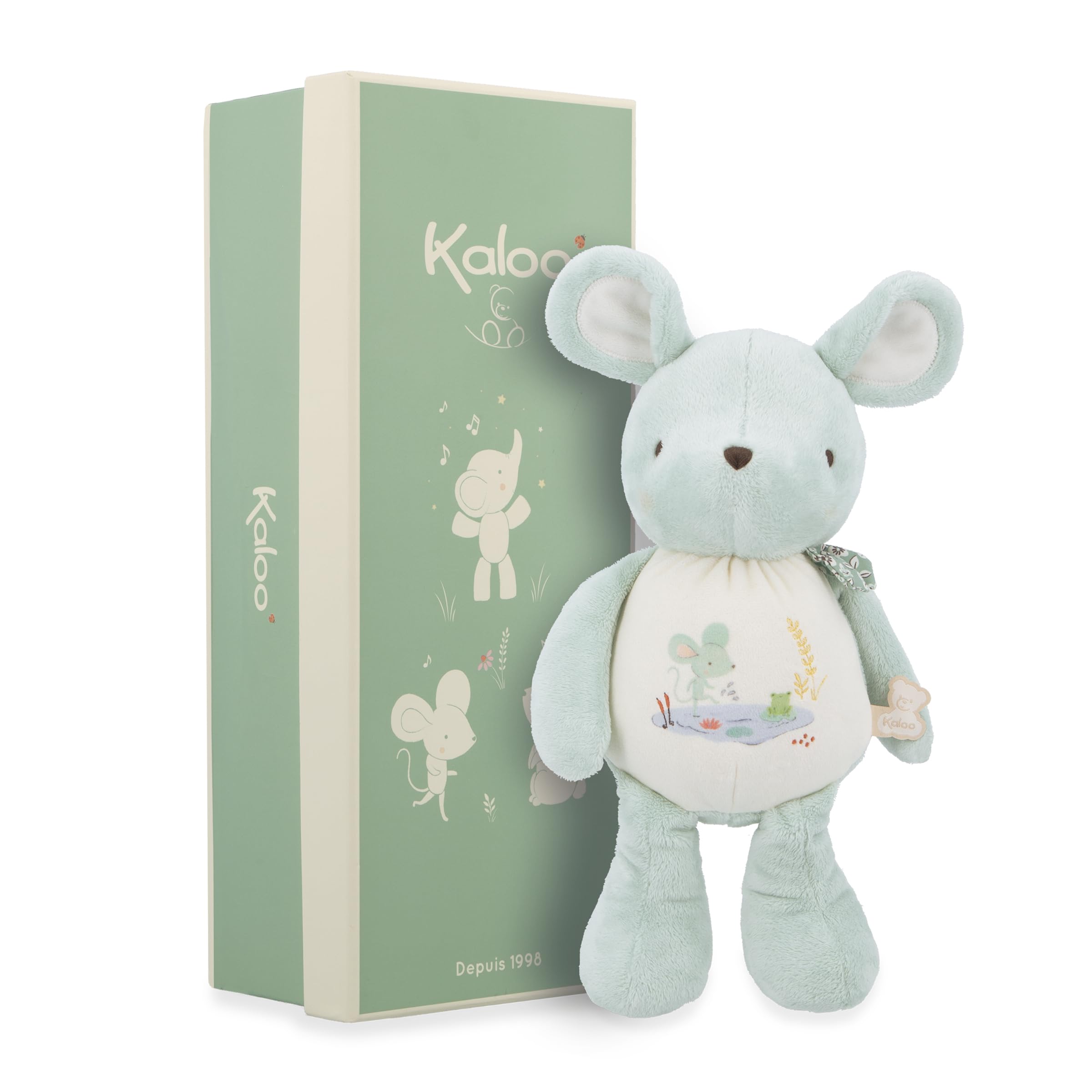 Kaloo - Mouse sound plush - Mouse sound birth cuddly toy - With integrated bell - Bell - 28 cm - Recycled materials - Cuddly and playful companion from birth - K210008