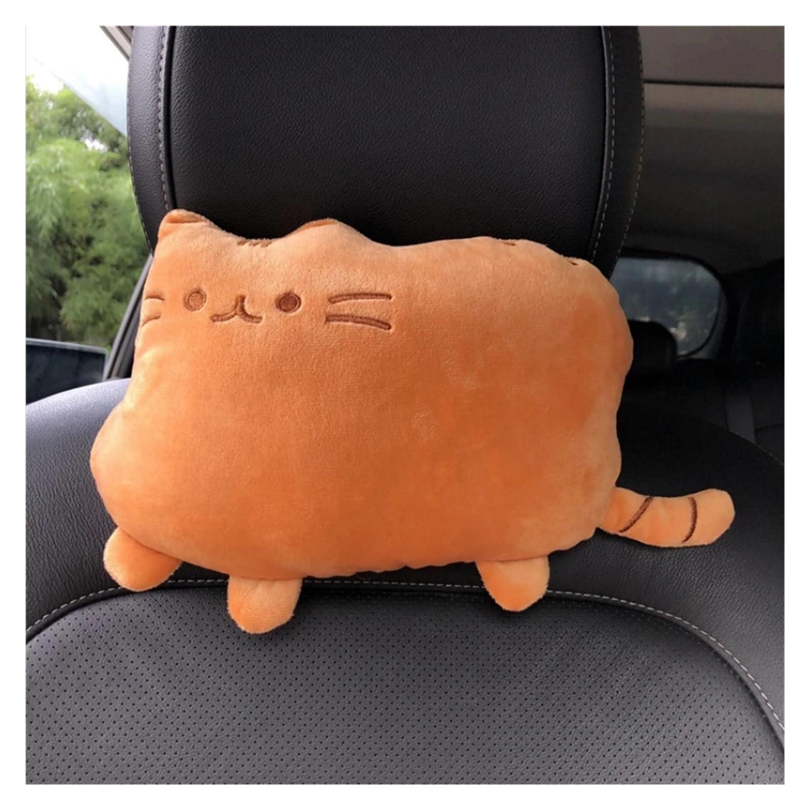 Avoltre car seat cushion Creative Cartoon Cat Plush Car Headrest Neck Pillow(Brown Cat)