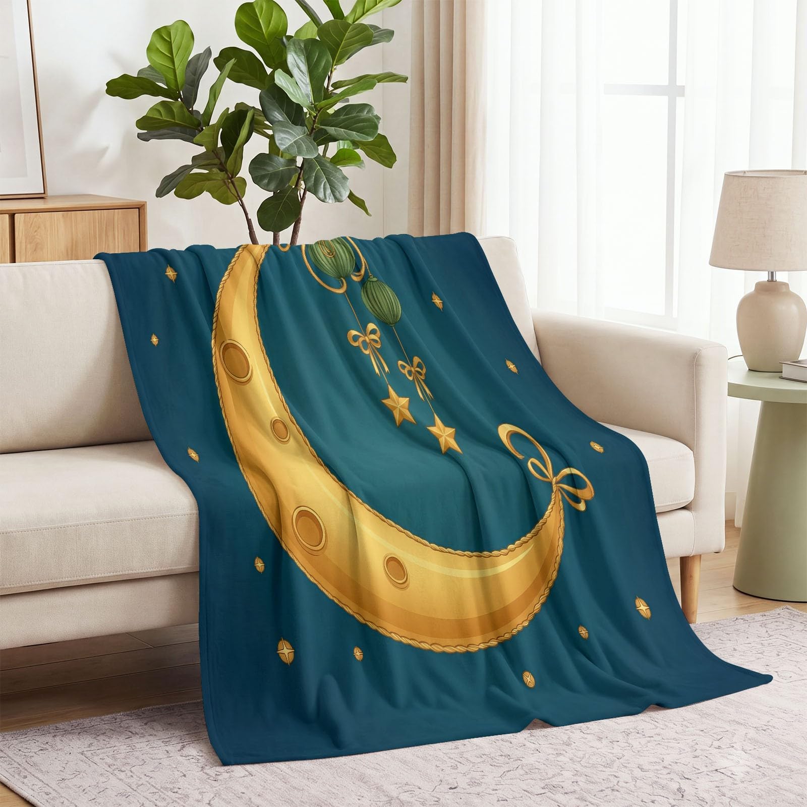 Podwójny koc 200 x 220 cm, fantazyjny owca, estetyczny księżyc nocne niebo, nadruk, miękki, przytulny, flanelowy, puszysty, pluszowy koc dla kobiet, dziewcząt, dzieci, dorosłych, nastolatków, pokoju