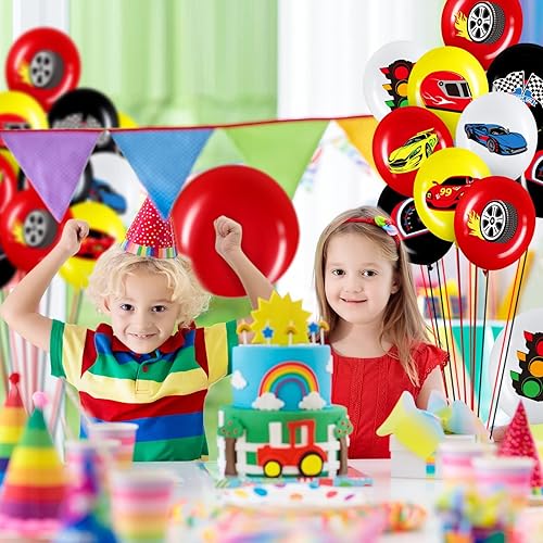 Miniatura 3 de Charniol Paquete de 40 globos de carreras para fiestas de cumpleaños, banderas a cuadros de 12 pulgadas, globos de látex para cumpleaños, dos