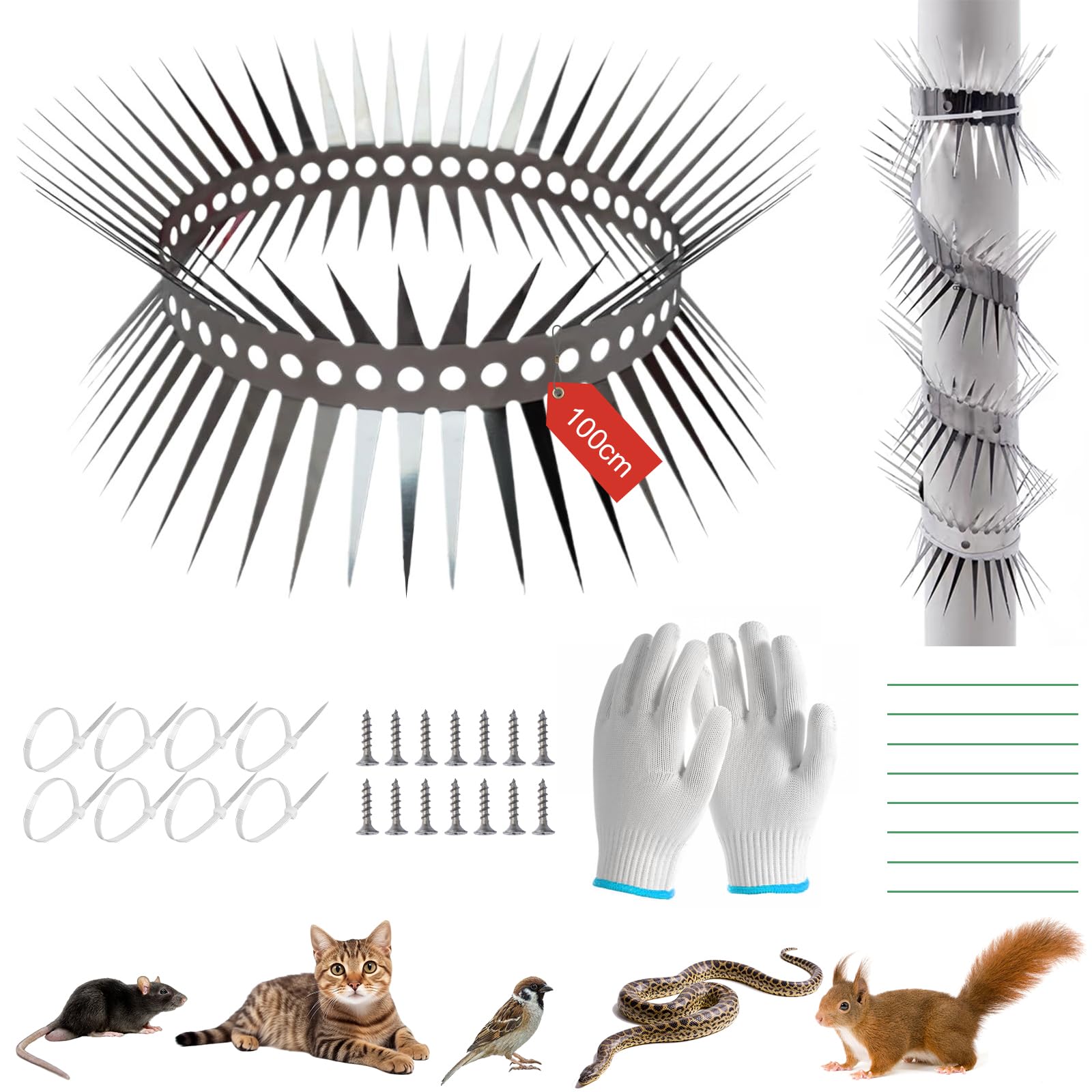 Bird Spikes Downpipe Marten Repellent, Stainless Steel Pigeon Deterrent Strip 1M,Anti Climb Thorns for Cats, Rats, Birds Control Defence Spikes for Balcony Home Garden Fence, Repels Small Animals