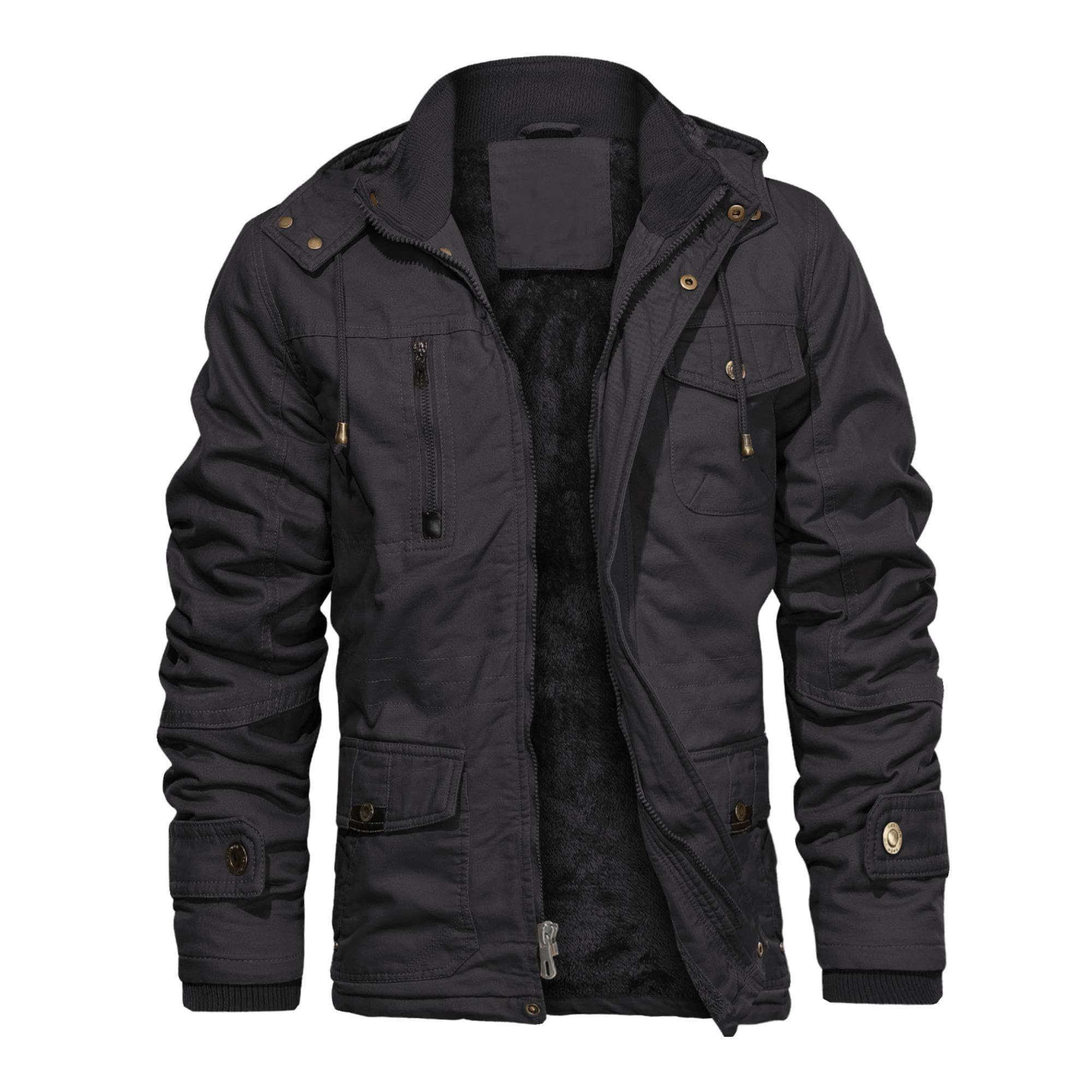 CHEXPEL Mens Thick Winter Jackets with Hood Fleece Lining Cotton Military Jackets Work Coats with Cargo Pockets Outwear