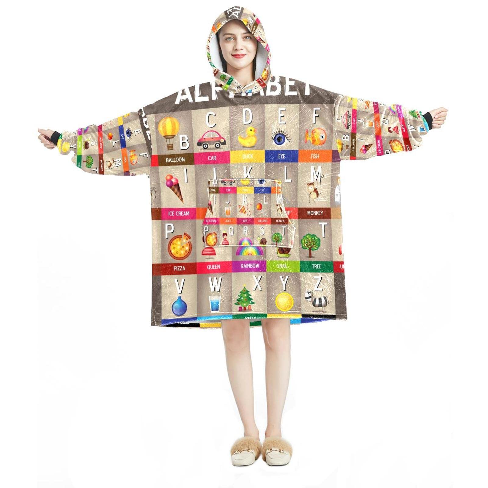 Sweat à capuche surdimensionné en flanelle sherpa et alphabet personnalisé pour adulte