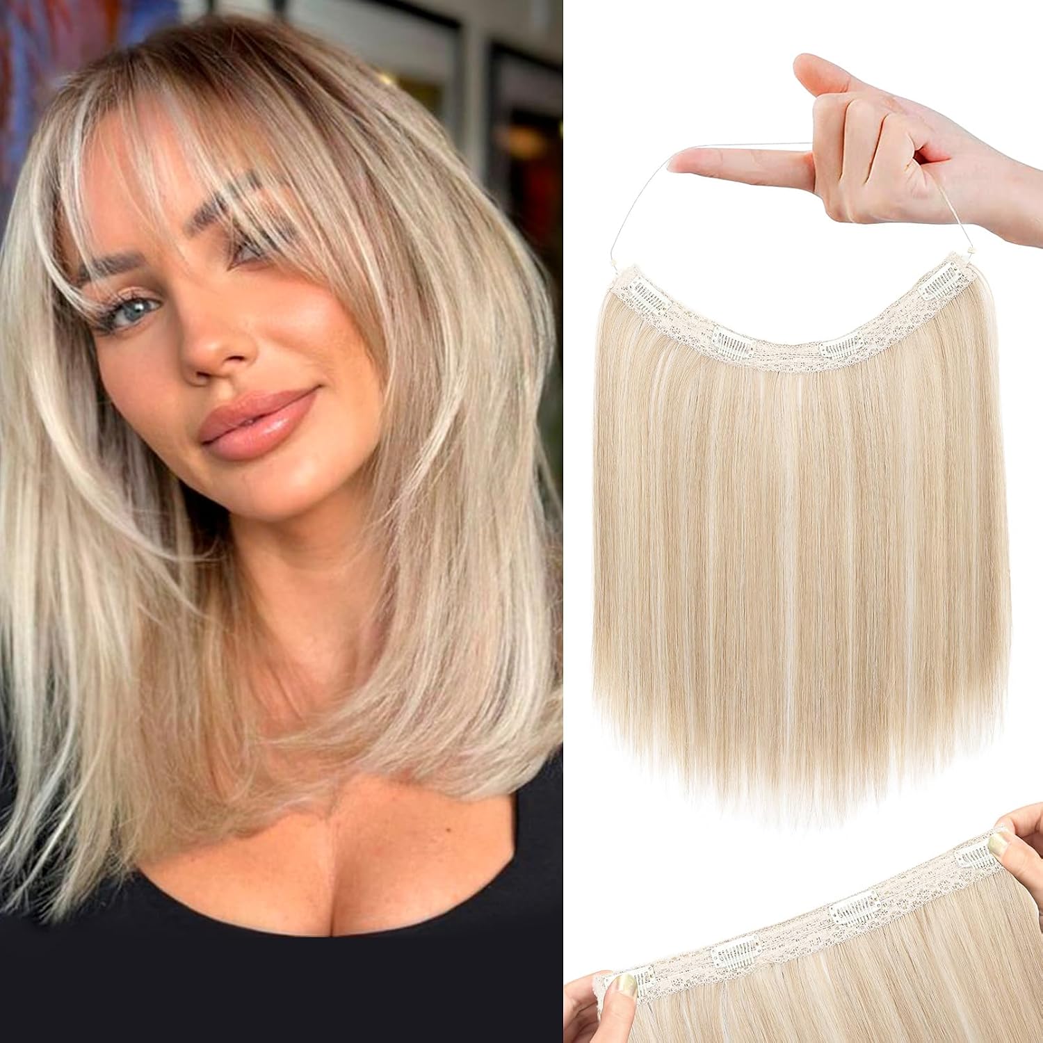 REECHO Invisible Wire Hair Extensions - Ash Blonde Highlights