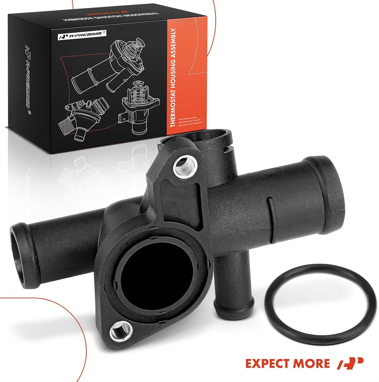 A-Premium Coolant Hose Flange Connector Compatible with Audi - TT, TT Quattro, 2000 2001 2002, 1.8L - GAS, Black, with Seal