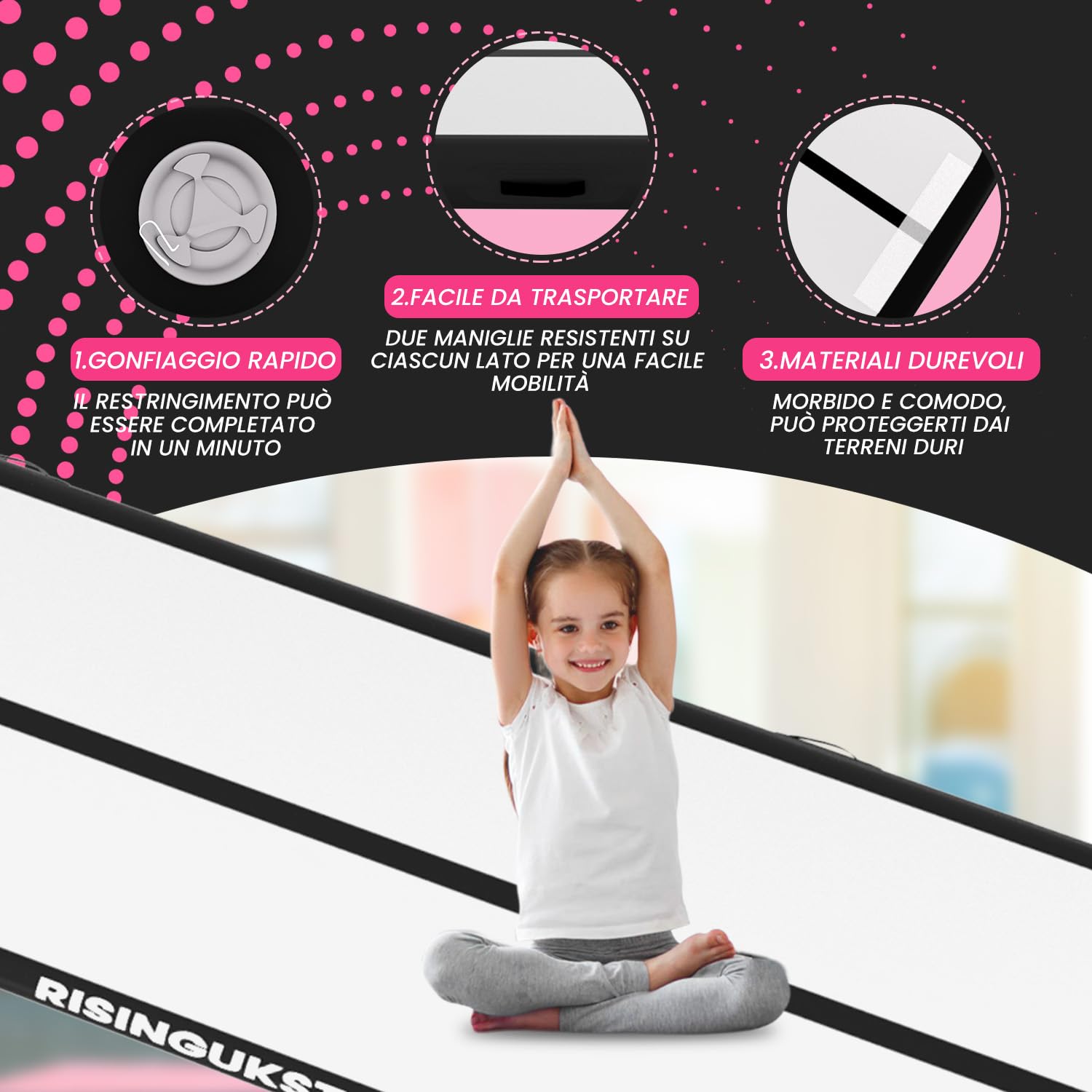 RISINGUKST Air Track Ginnastica Artistica 10/20cm Spessore, 3/4/5/6m materassino palestra con Pompa Elettrica per Casa