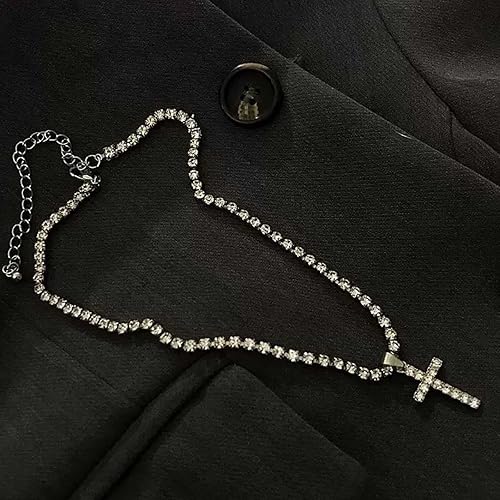 Miniatura 4 de Gargantilla de tenis con circonita cúbica, gargantilla con colgante de cruz de circonita cúbica, collar de tenis con cadena de cristal brillante,