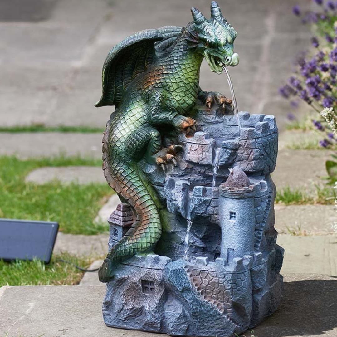 50cm Dragon Solar Water Feature Resin Solar Fountain Garden Ornament Decor