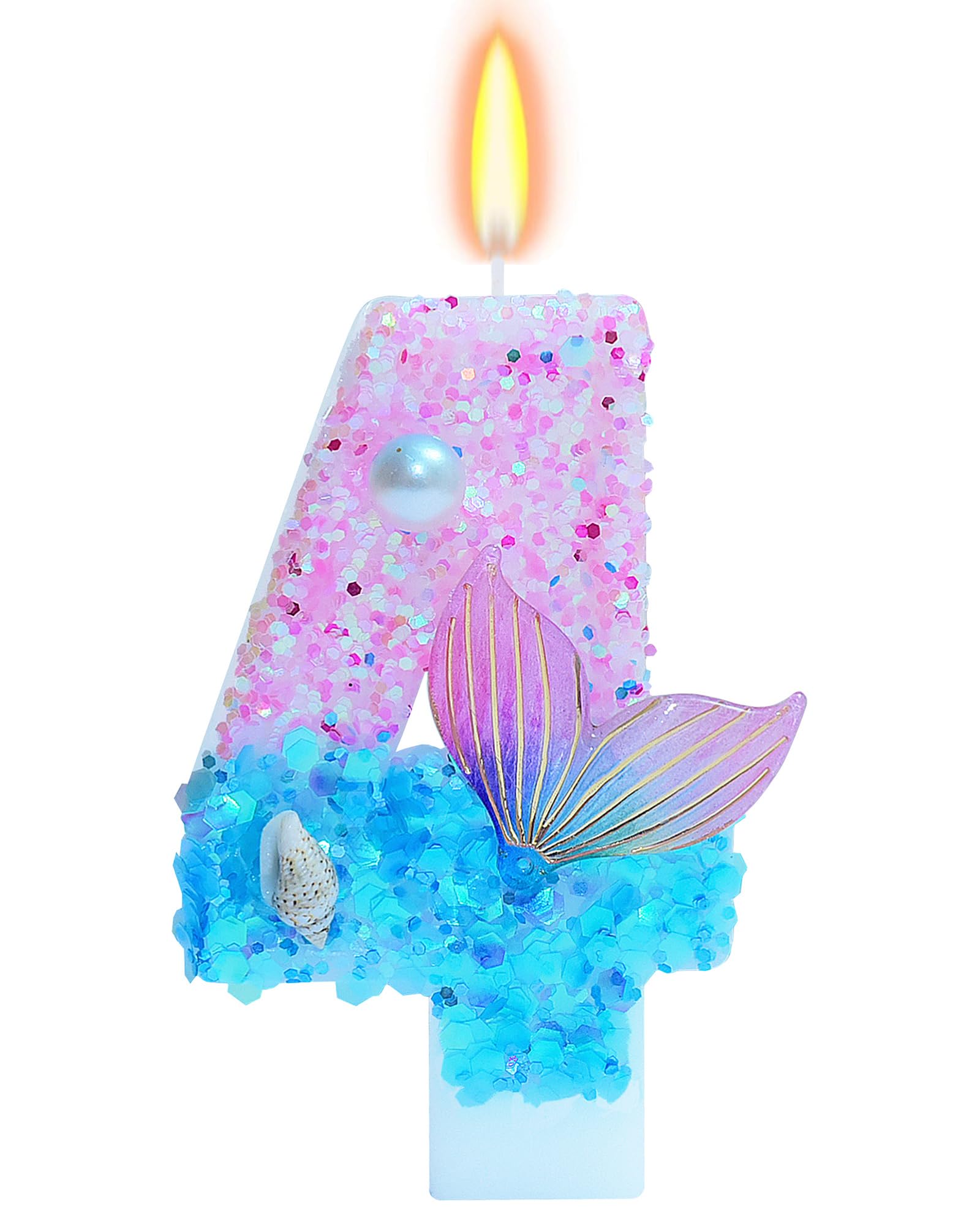 Mermaid Themed Birthday Candles, Number 4 Girls Glitter Birthday Party Supplies,Anniversary Party Decor,2.87 inch Cake Topper Decorations (Mermaid