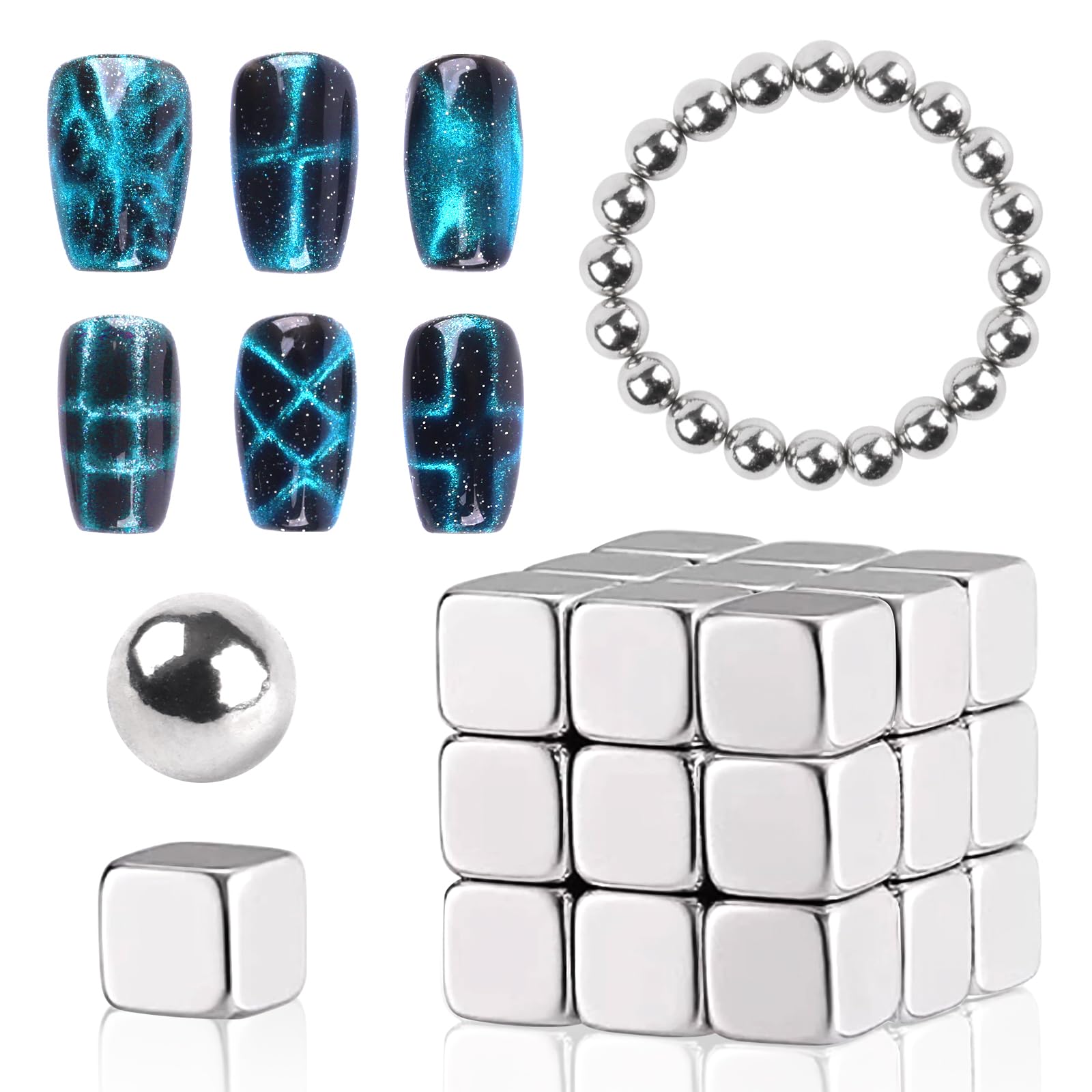 47Pcs Cat Eye Magnet, Square & Beads Strong Nail Magnets for Nails