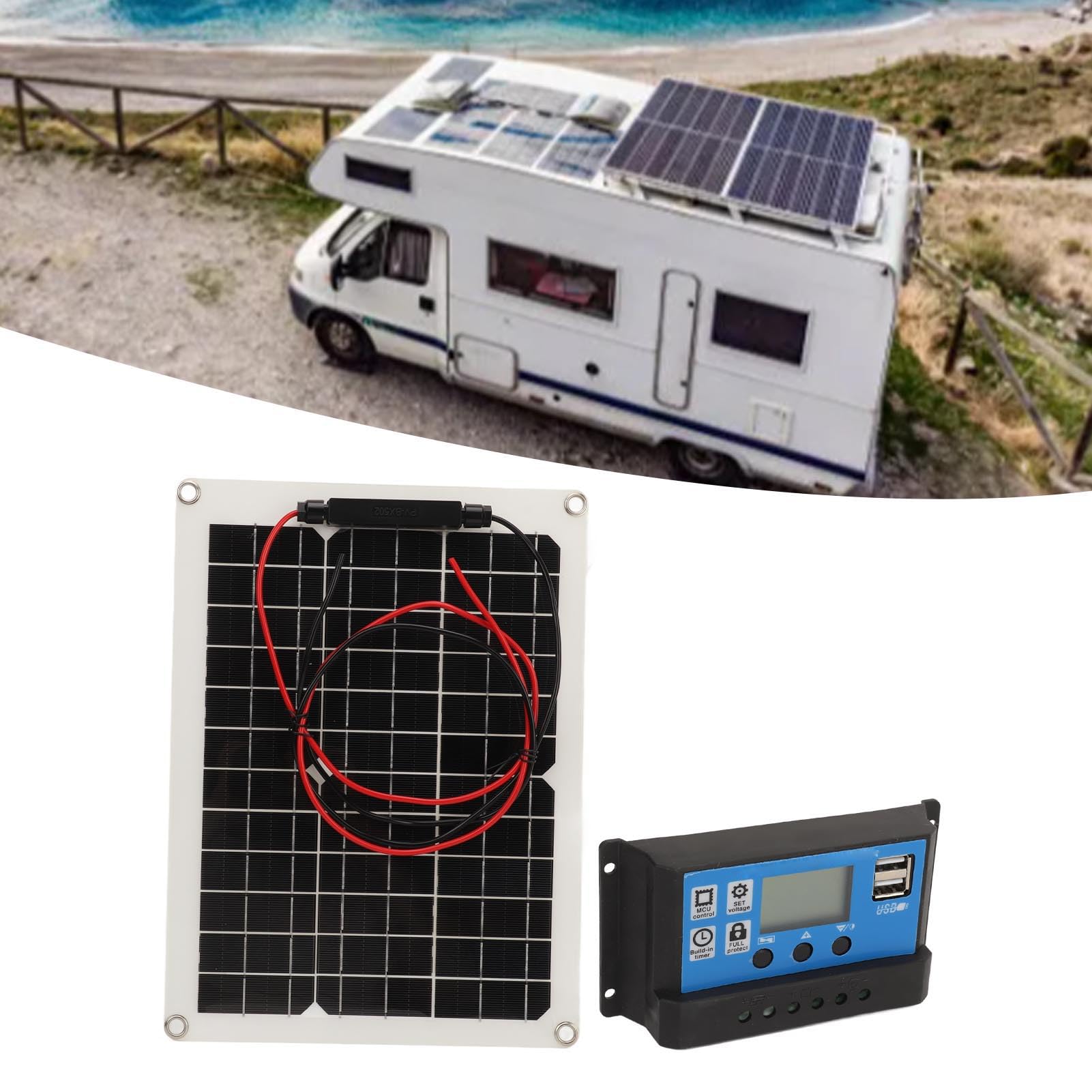 Bewinner 300W Solar Panel Kit IP67 Waterproof, DC 12V 24V 50A Solar Panel, High Efficiency Panel with Solar Controller for RV
