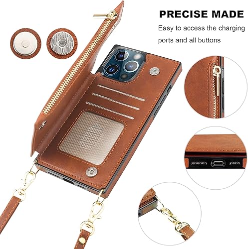 Miniatura 6 de Bocasal Funda tipo cartera cruzada para iPhone 13 Pro Max con soporte de ranura para tarjetas de bloqueo RFID, funda magnética con tapa, bolso de