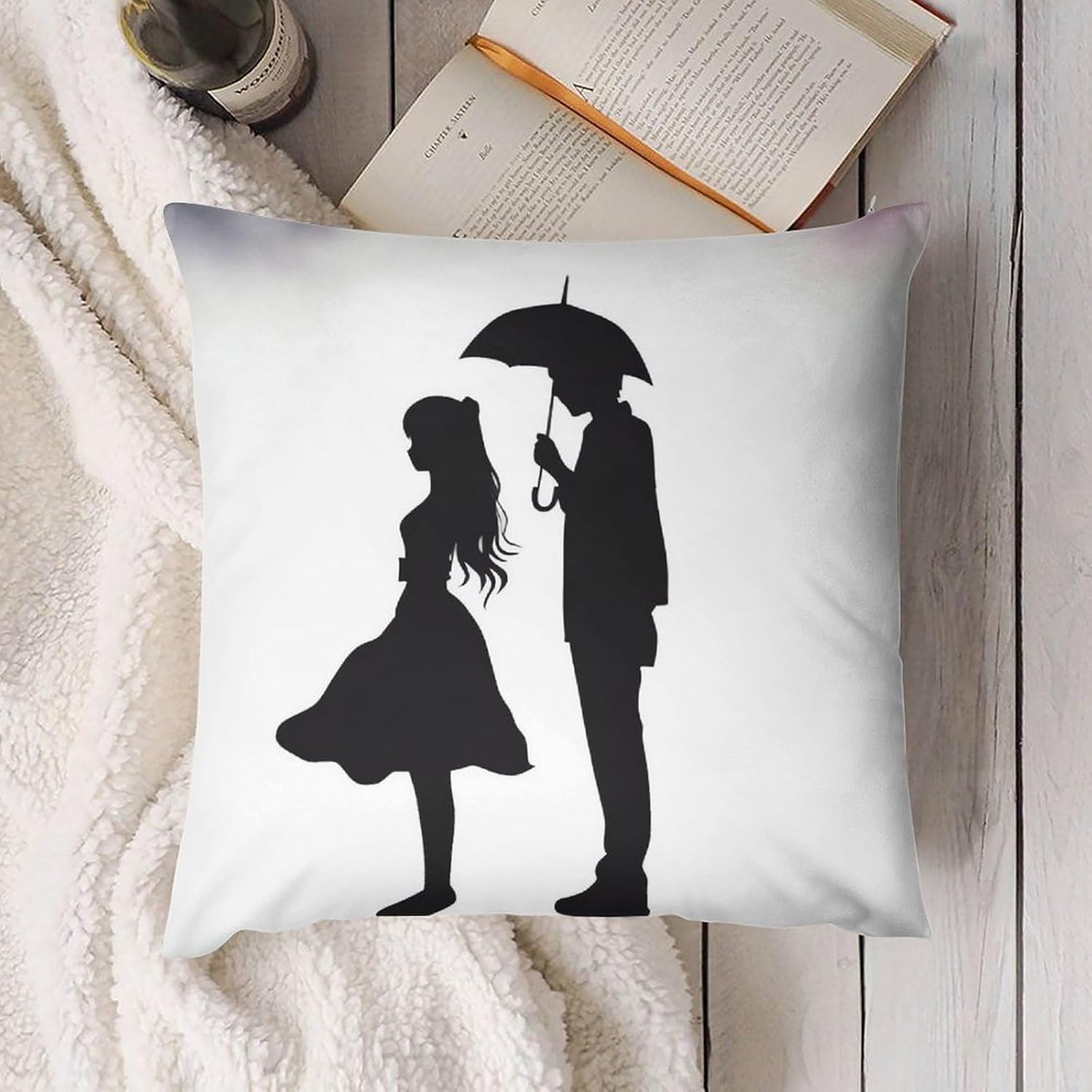 Anime Lovers Silhouette Throw Pillow Covers 12 "x12 Pack of 2 Cushion Covers Soft Pillowcase Farmhouse Decorative Pillow Cushion Cases for Couch, Sofa, Bed - Hidden Zipper, Short Plush image 4