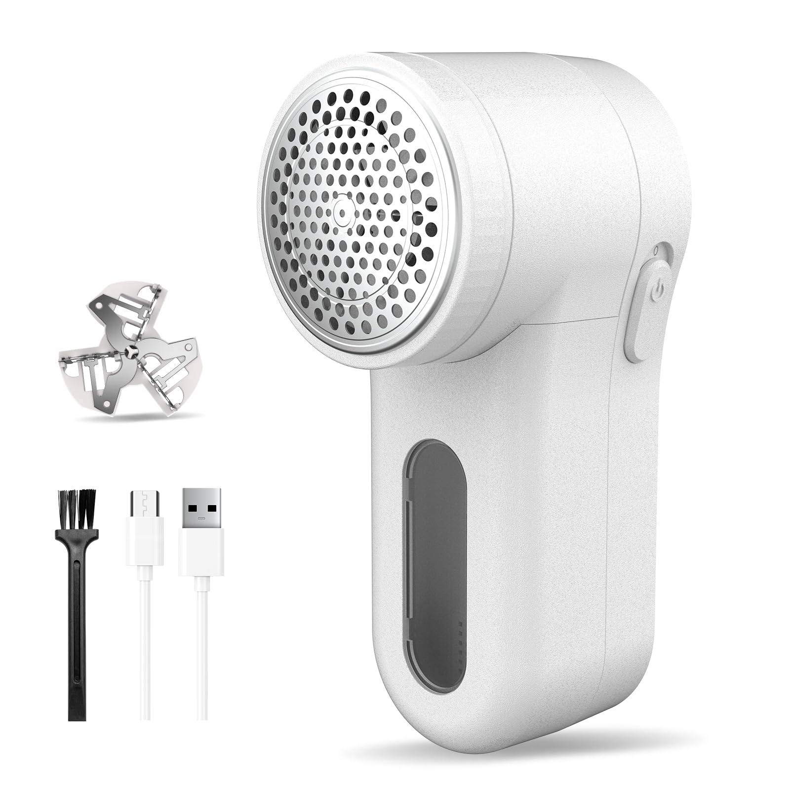 Afeitadora de tela, removedor de pelusas recargable, desfuzzer eléctrico portátil para suéter, pantalla LED digital para quitar bolitas para ropa, muebles, suéteres, (blanco con una cuchilla de