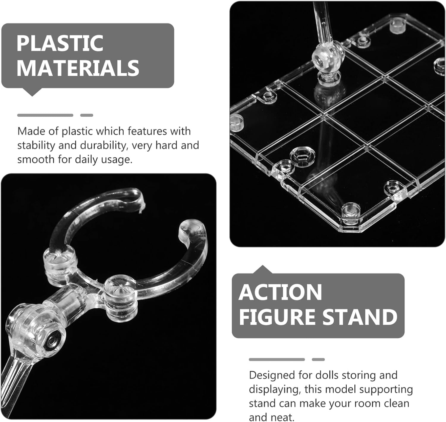 Abaodam Action Figure Stand Set with Clear Plastic Holder Stable Base and Diy Assembly Parts for Displaying and Organizing Collectible Toy Models and Figurines