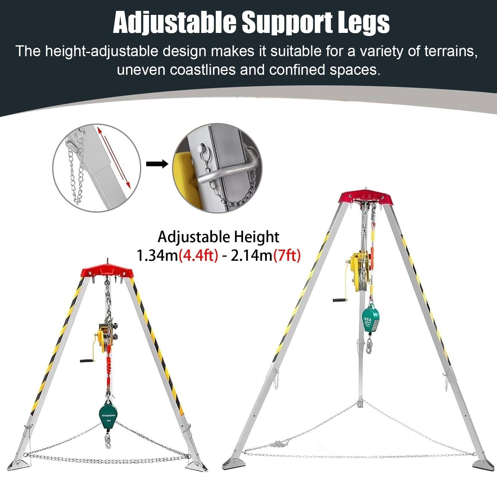Trépied de Levage Robuste pour espaces confinés avec Dispositif antichute - Kit de Sauvetage autobloquant de sécurité pour tuyaux souterrains et Conditions Difficiles