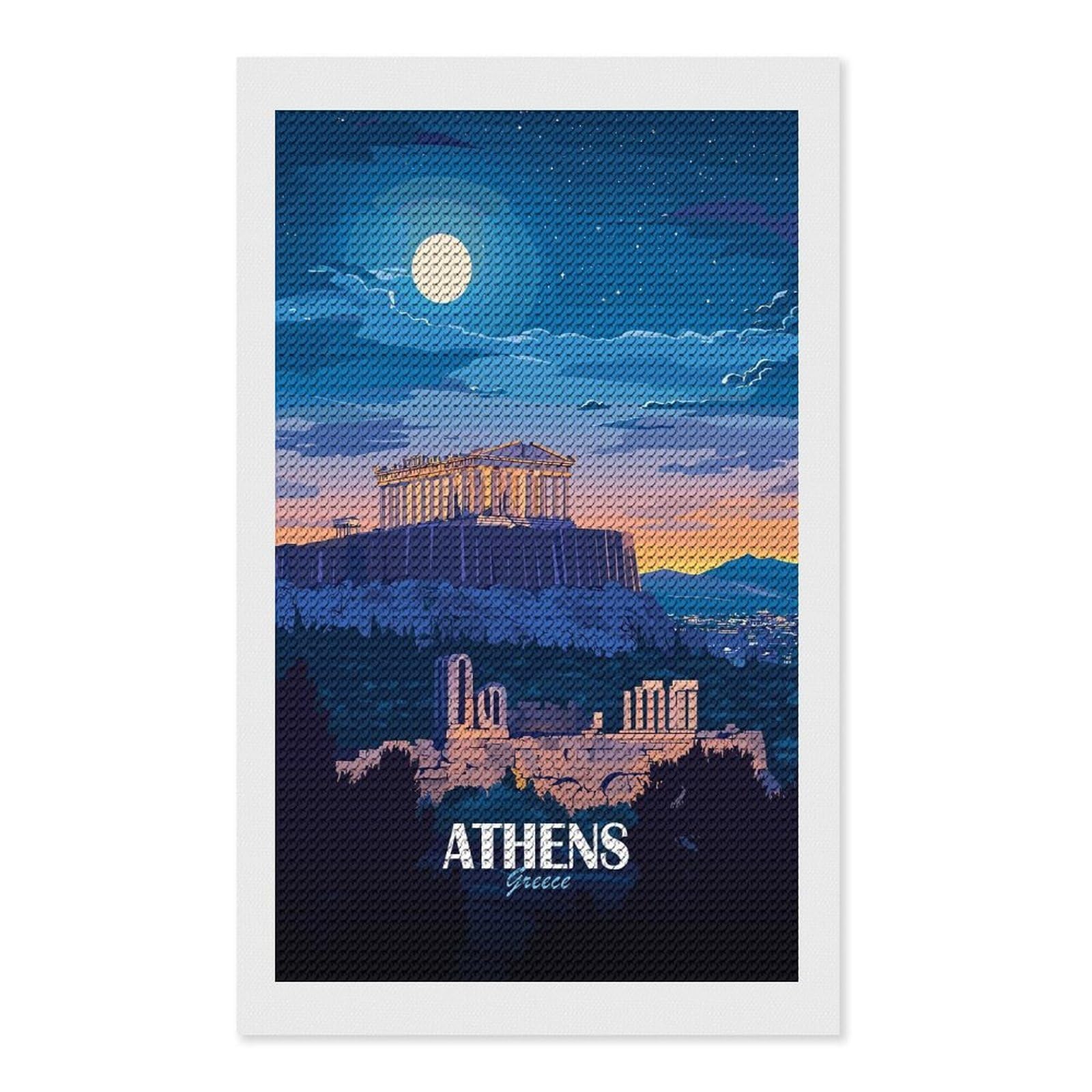 Junmoney Athens Greece Travel (6) Diamond Painting Canvas Set 12"x20", with Tool Kit, Easy to Enjoy, Home Wall Decor, Thoughtful Handmade Gift