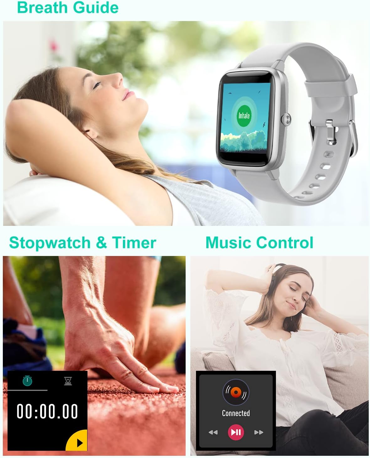 GRV Smart Watch for iOS and Android Phones, Watches for Men Women IP68 Waterproof Smartwatch Fitness Tracker Watch with Heart Rate/Sleep Monitor Steps Calories Counter (Gray)