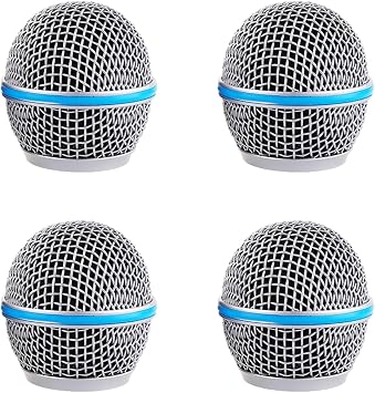 Microphone Ball Head Replacement, Steel Mesh Mic Grille Heads, Grille Mic Ball Replacement with Inner Foam, Fits for Shure Beta 58A 4pcs, sliver