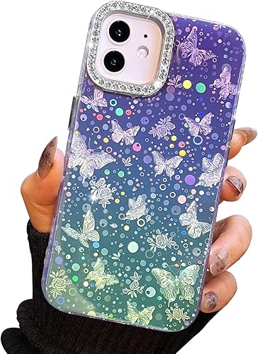 Miniatura 115 de I-MGAE-IN-AR - Funda diseñada para iPhone 12 y 12 Pro, diseño de mariposa plateada brillante, funda protectora de poliuretano termoplástico, suave,