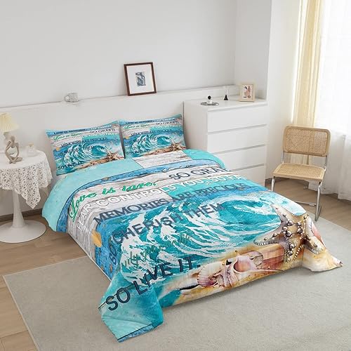 Miniatura 3 de Castle Fairy Juego de edredón de tamaño matrimonial, diseño de concha de estrella de mar y citas inspiradoras, colección de dormitorio, juego de