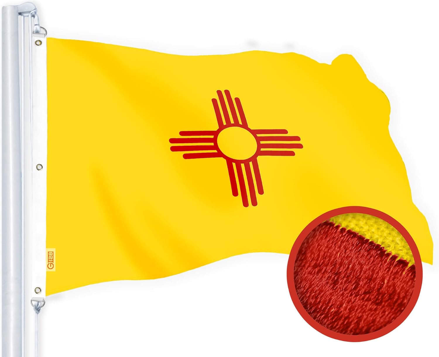 G128 New Mexico State Flag | 3x5 Ft | ToughWeave Series Embroidered 300D Polyester | Embroidered Design, Indoor/Outdoor, Brass Grommets