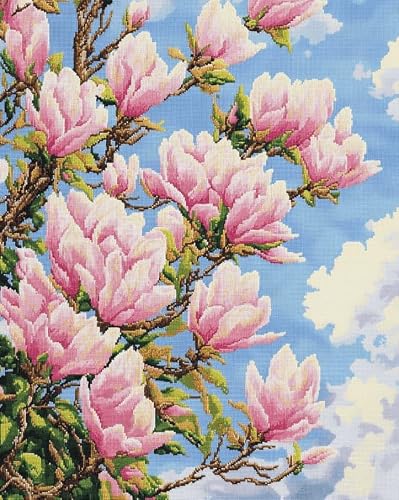 AxiangziK Stamped Cross Stitch Kits 12x16in,Magnolia Branches Pre-Printed 11CT Fabric DIY Art Embroidery Kits Needlework Crafts,Home Wall Decor Gift for Adults Kids