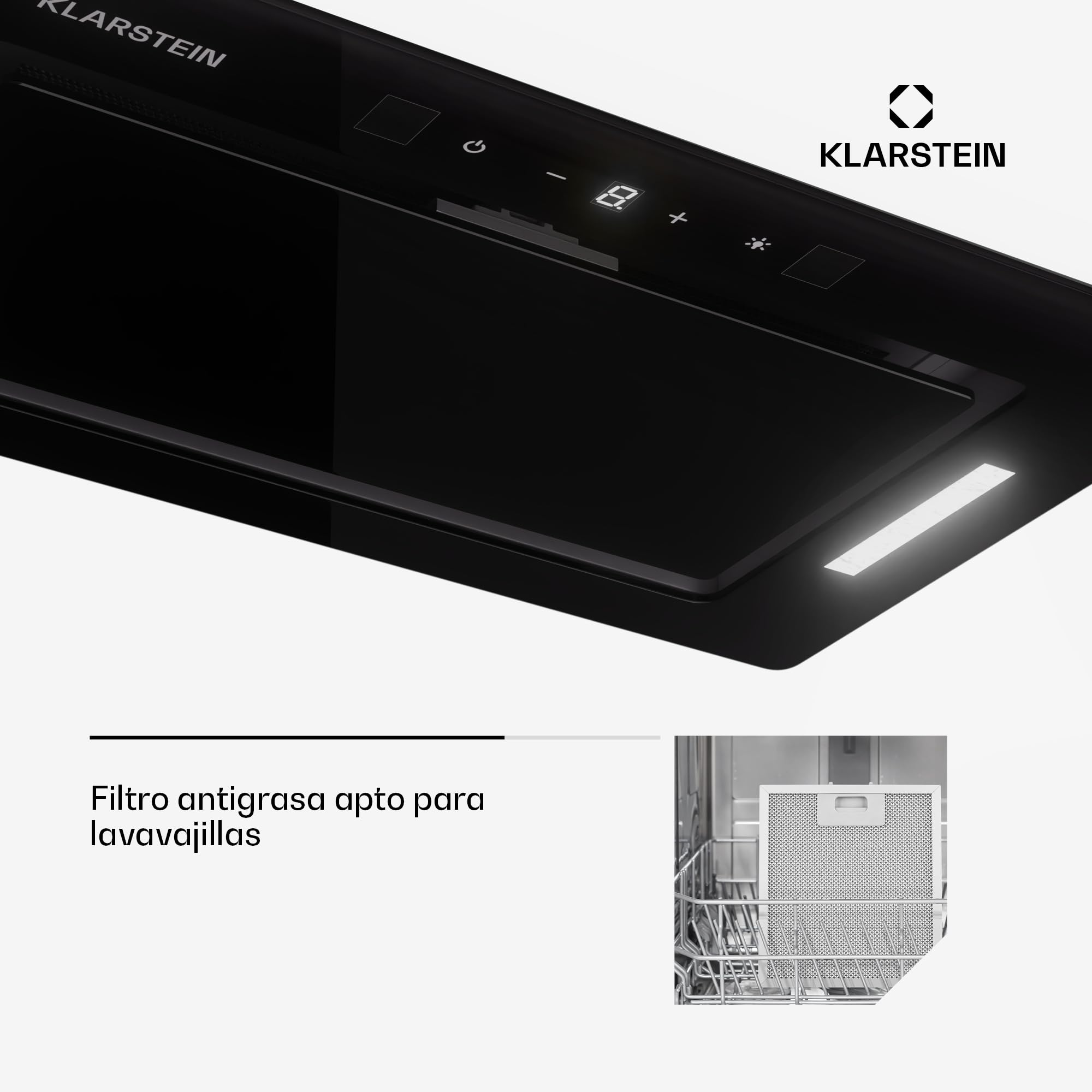 Klarstein Campana Extractora Cocina 52cm con Luces LEDs, Extractor con Filtros Anti Grasa y Panel Táctil, Campanas Extractoras con Flujo Aire 466m³/h, Extractores Cocinas