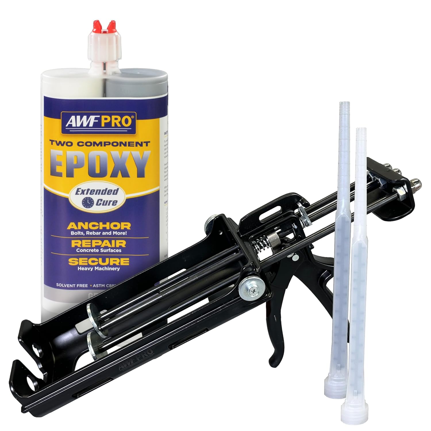 AWF PRO Two Component Extended Cure Epoxy Adhesive 20.2 oz. with Dual Cartridge Caulking Gun 25:1 Thrust, High-Strength for Anchoring Threaded Rods, Reinforcing Bars in Uncracked Concrete (Pack of 1)