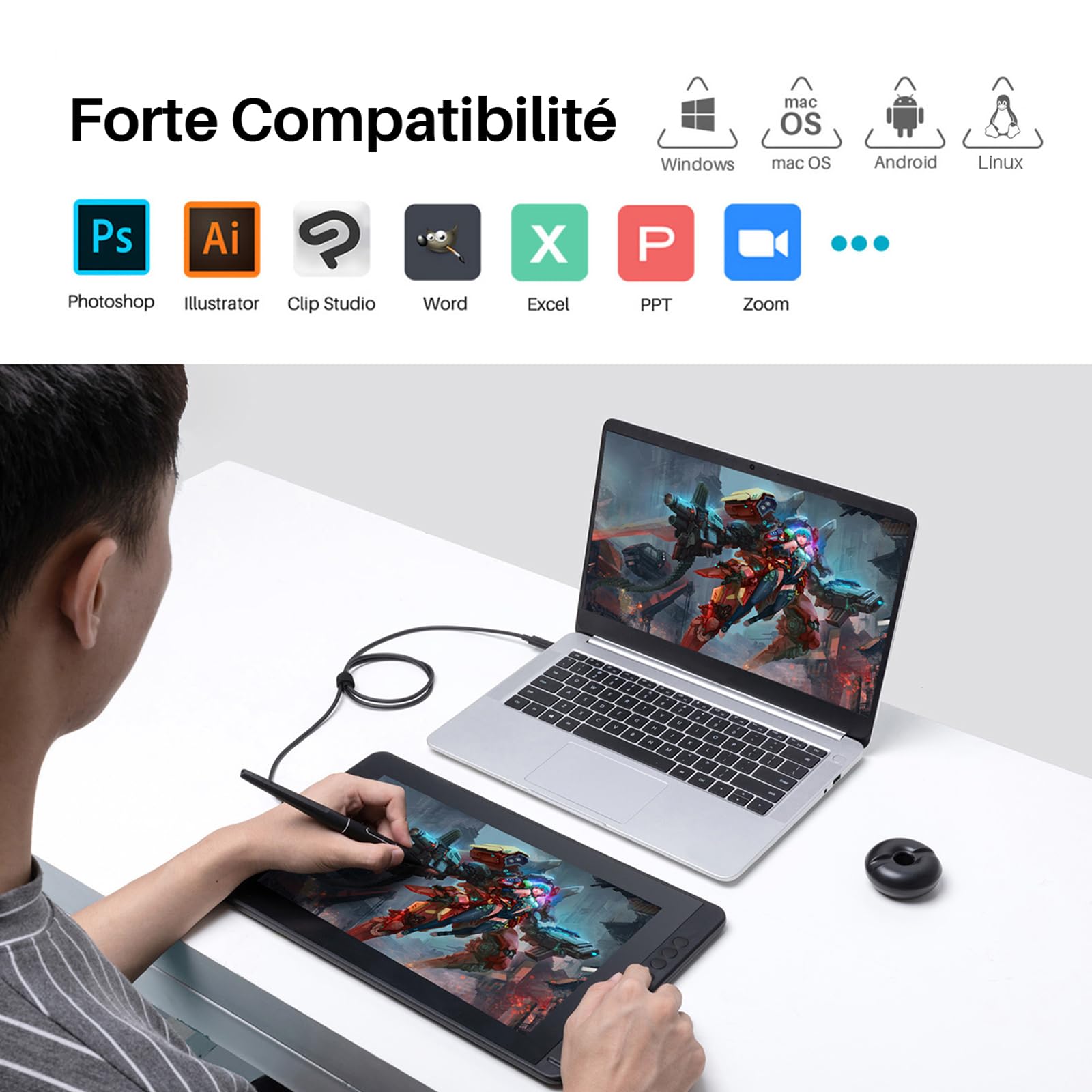 HUION Kamvas 13 Tablette Graphique avec Écran, Moniteur de Dessin de 13,3 Pouces, Ecran Entièrement Laminé, 120% sRGB, Nouveau Stylet PW517, Prise en Charge des Appareils Android
