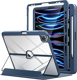 MoKo Case for iPad Pro 12.9 6th/5th/4th/3rd Generation 2022/2021/2020/2018 with Pencil Holder, iPad Pro 12.9 Case with Screen Protector Clear Back, Multi Angle Stand, Auto Wake/Sleep, Abyss Blue
