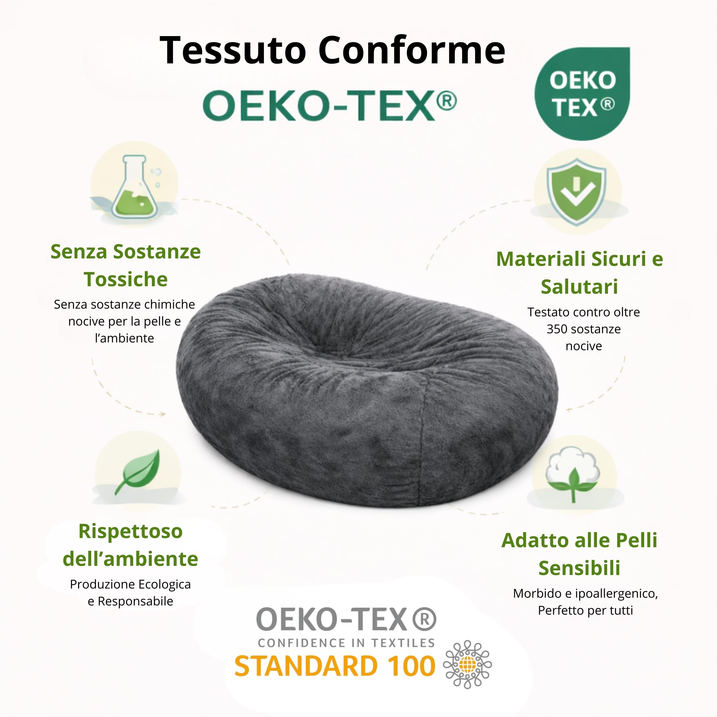 bananair Pouf Poltrona - 160 x 90 x 60 cm - Morbido e Comodo - Housse Rimovibile e Lavabile - Pouf Letto, Pouf Sacco, Poltrona Sacco, Bean Bag - Qualità Premium, Eco-Responsabile (Grigio Scuro)