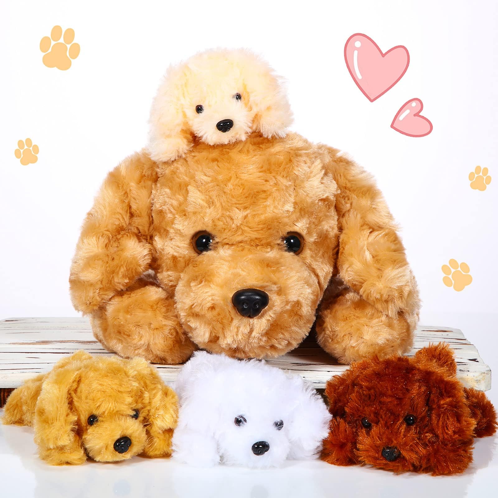 Skylety 5 Pcs Dog Stuffed Animal Puppy Stuffed with Babies Inside 1 Big Mommy with 4 Mini Baby Cute Soft Toy for Children Birthday Party Adopt a Puppy Favor(Golden Retriever)