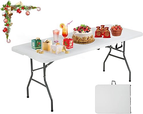 Mesa plegable portátil de plástico resistente, mesa de picnic de 6 pies, mesa de camping resistente multifunción con asas, práctica mesa plegable