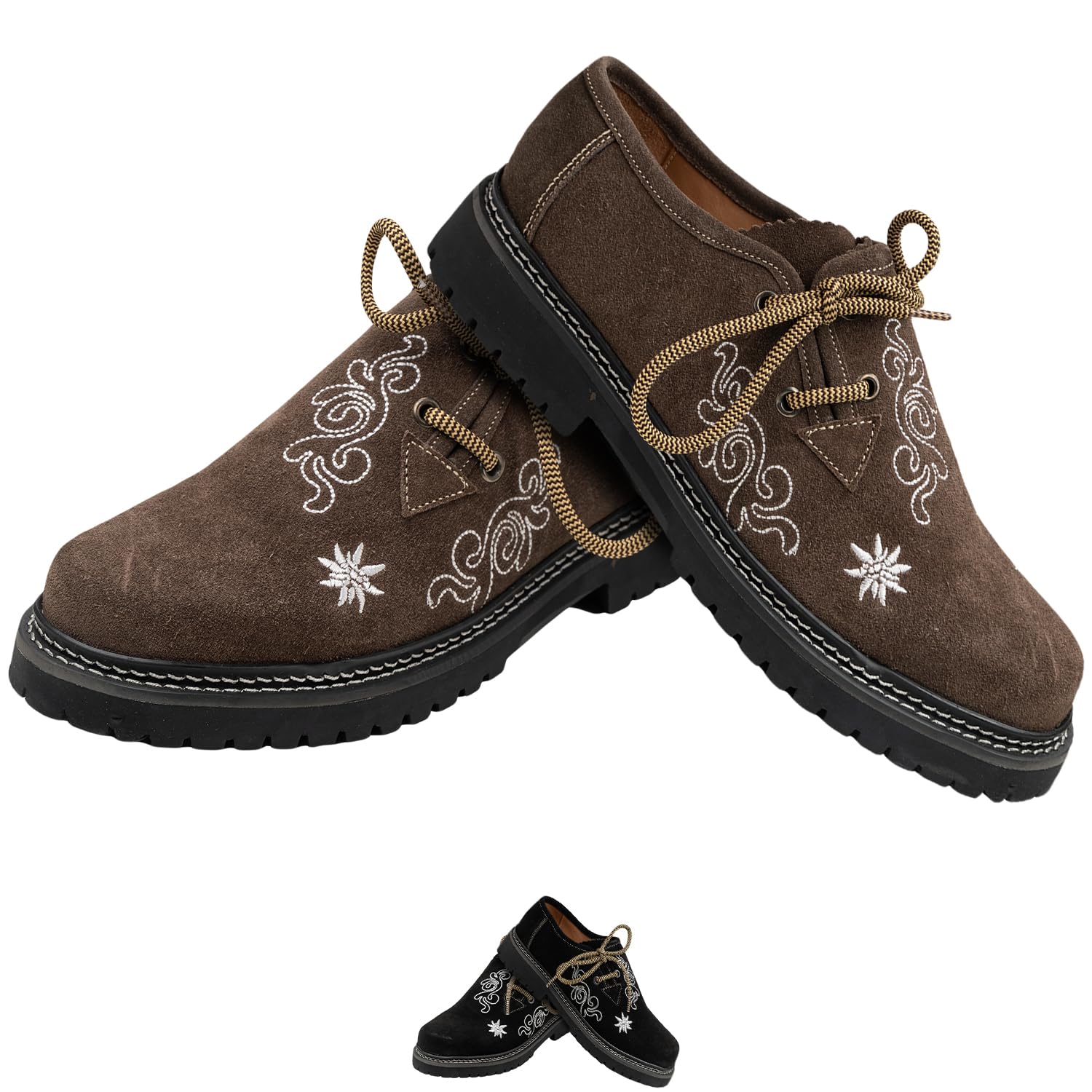 German Wear Damen Trachten Haferlschuhe aus Wildleder – Traditionelle Trachtenschuhe mit Edelweiß-Stickerei & weichem Ziegenleder-Futter – Bequem & hochwertig für Dirndl & Volksfest