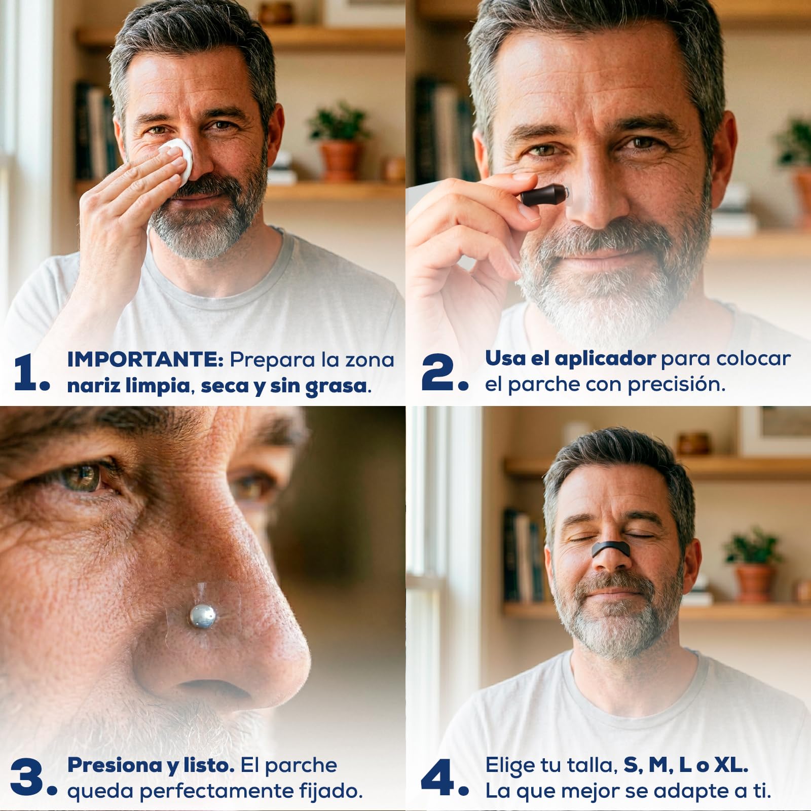 Tiras Nasales Magnéticas - Dilatador Nasal Antirronquidos para Dormir y Deporte, Adhesivo Hipoalergénico, Mejora Respiración y Oxigenación - 60 Parches (30 Días), 4 Tallas y Aplicador - HerboAhorro®