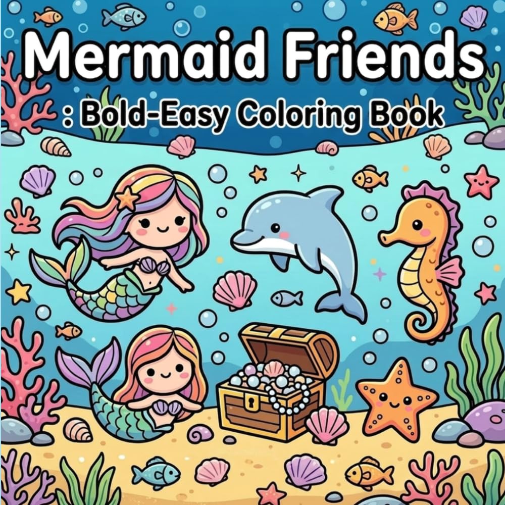 Mermaid Friends: Mermaid Friends: Bold-Easy Coloring Book for Kids and Adults