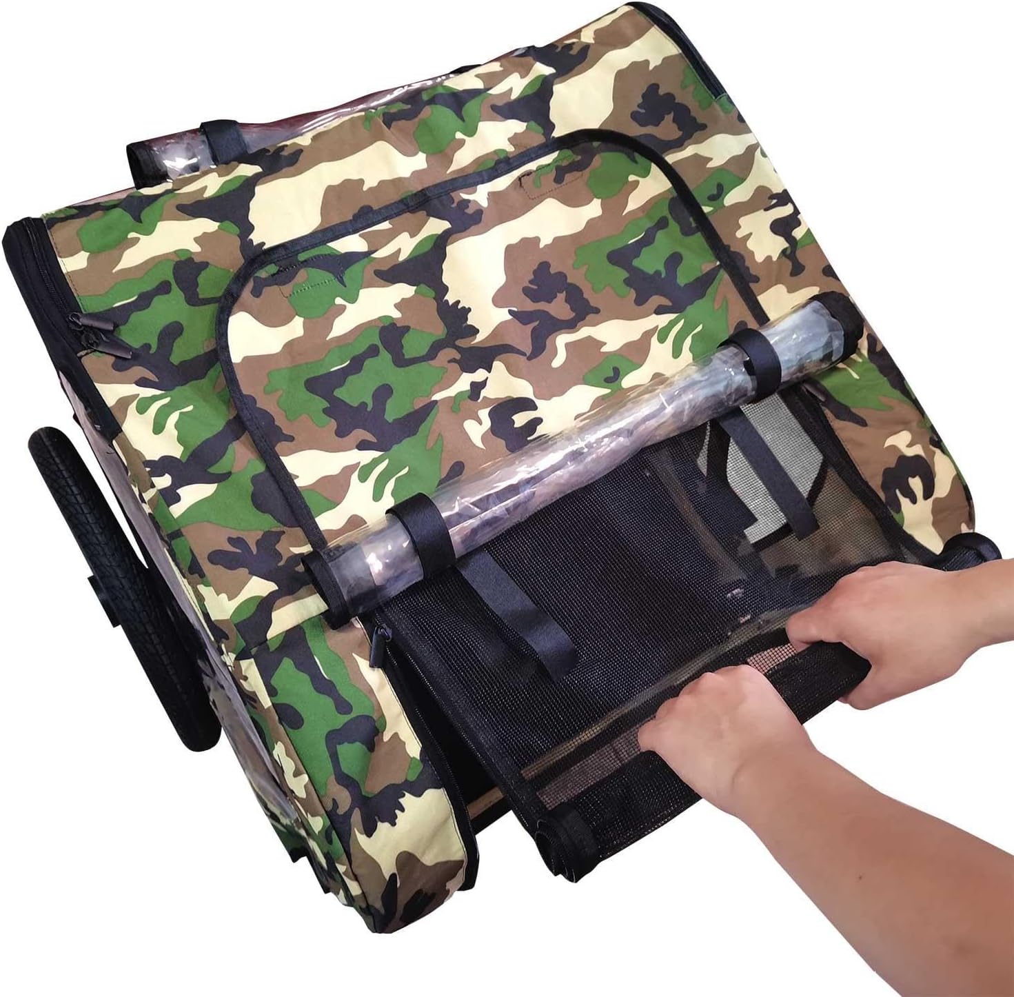 Camouflage Foldable Bicycle Trailer for Camping, Pet Dogs, Cats, Luggage - Stable & Durable Steel Frame