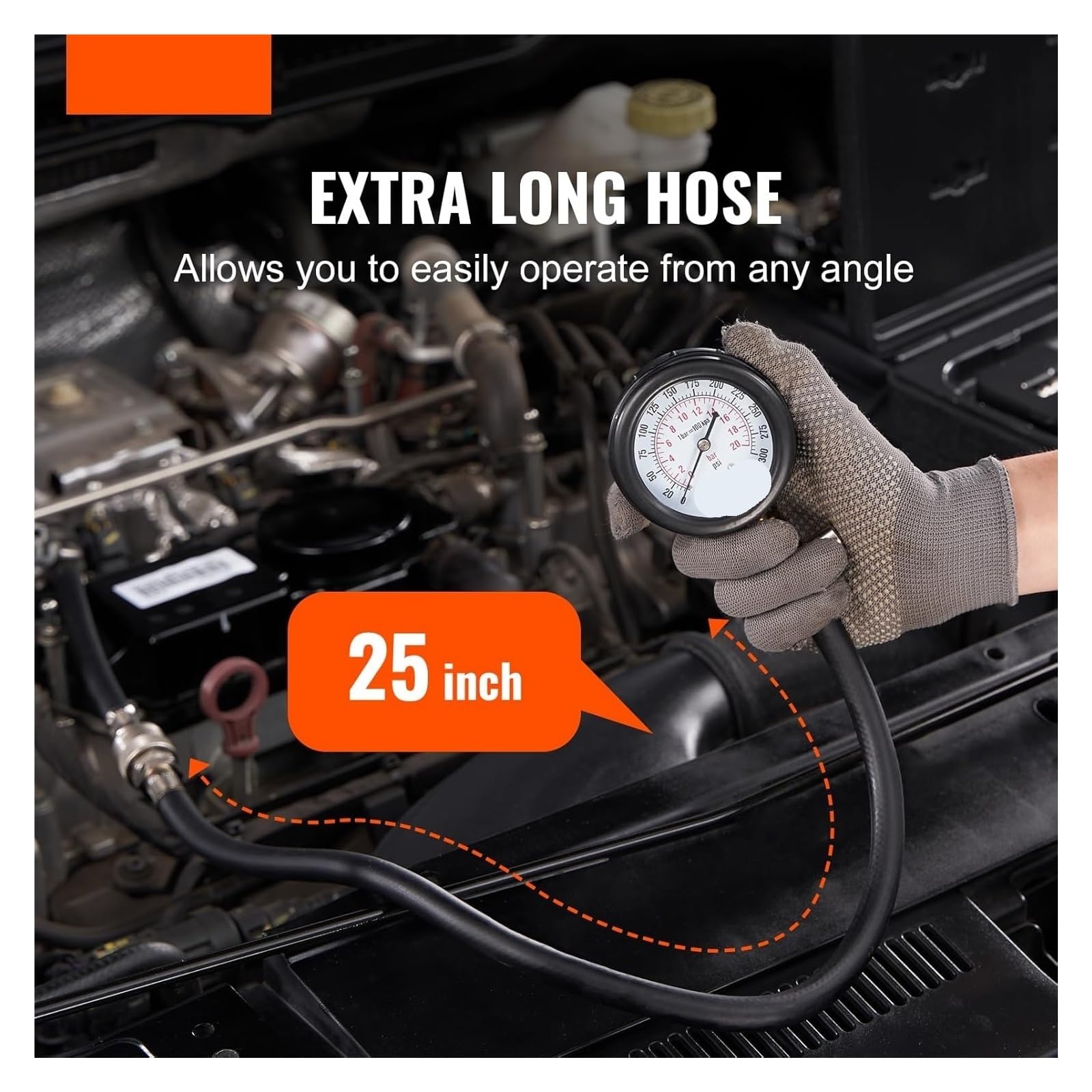 Kit Adaptador for comprobador de compresión, 9 Piezas, Fugas Cilindros Motor automotriz, Escala Dual precisa Herramienta de Prueba