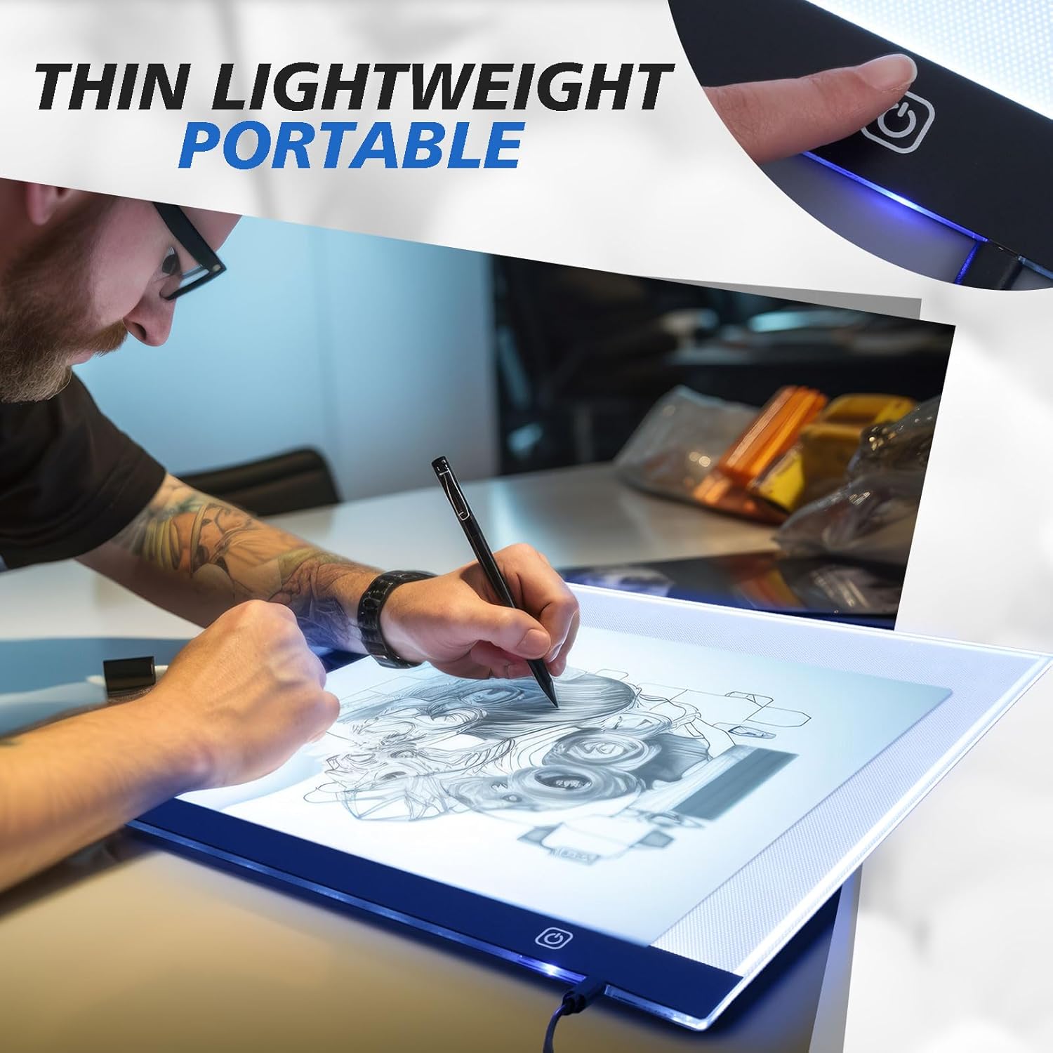 Yinder A3 LED Tracing Light Pad with Translucent Self-Healing Cutting Mat – Adjustable Brightness Light Board for Drawing, Sewing, Quilting & Diamond Painting (13" x 19")