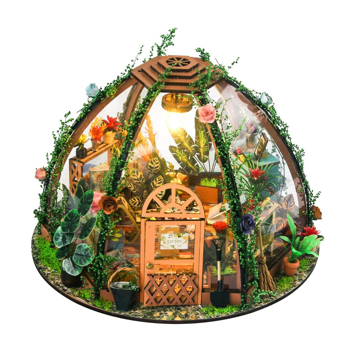 Sarini Handmade DIY Cottage Starry Sky Flower House Miniature Doll House Kit Adult Miniature Greenhouse Craft Ornaments Model