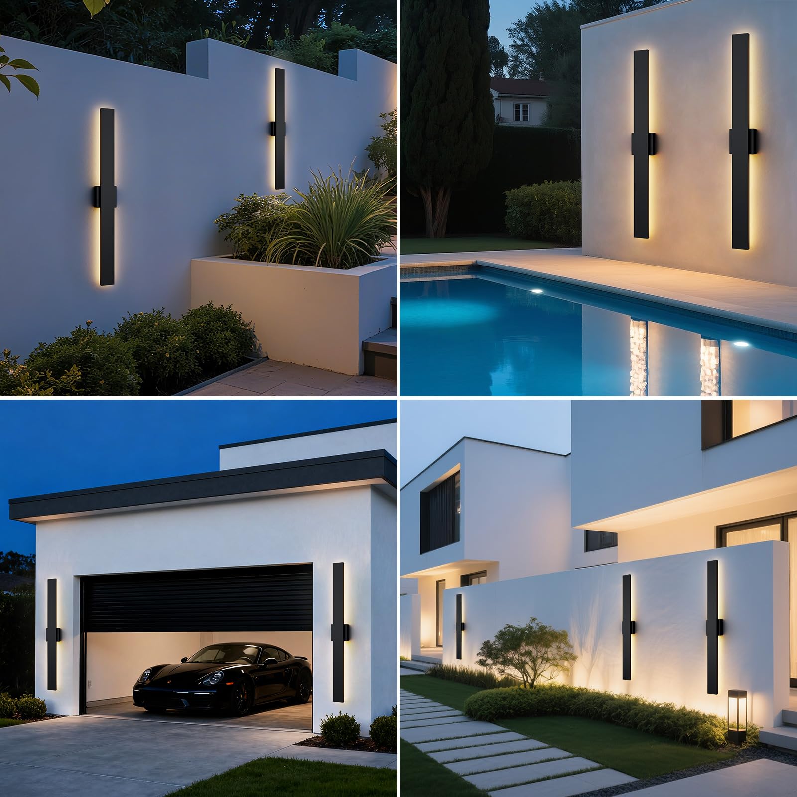 2 Pacchi 80CM Moderna Applique da Parete per Esterno, 3000K 4000K 5000K 10%-100% Dimmabile, IP65 Impermeabile Lampada da Parete Esterna per Casa, Veranda, Garage, Patio, Cortile, Ingresso Nero